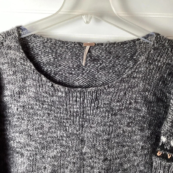 FREE PEOPLE Gray Fair Isle Oversized Wool Sweater Pullover Top Size S/P - Picture 3 of 9